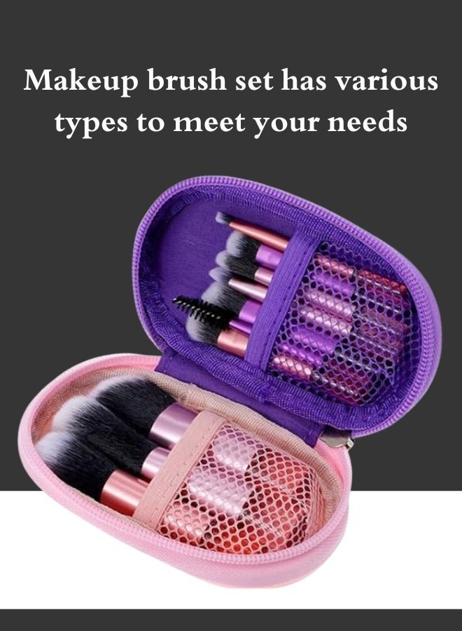 Hikma Beauty Portable On The Go Makeup Brush Set, Easy-Grip Full Function Mini Cosmetic Brush Set with Brush Bag 10 brushes（Purple） - Image 3