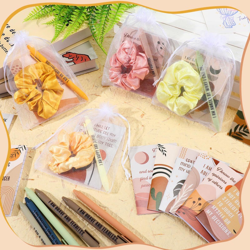 Mooliwe 72 Pcs/24 Set Boho Positive Affirmation Gift Set for Women Gratitude Notebooks with Pens and Hair Scrunchie Small Bags Motivational Encouragement Notepad for Women Coworkers Adult Party Favors - Image 4