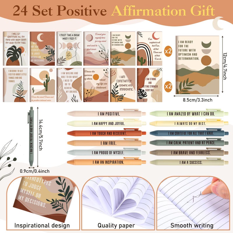 Mooliwe 72 Pcs/24 Set Boho Positive Affirmation Gift Set for Women Gratitude Notebooks with Pens and Hair Scrunchie Small Bags Motivational Encouragement Notepad for Women Coworkers Adult Party Favors - Image 2