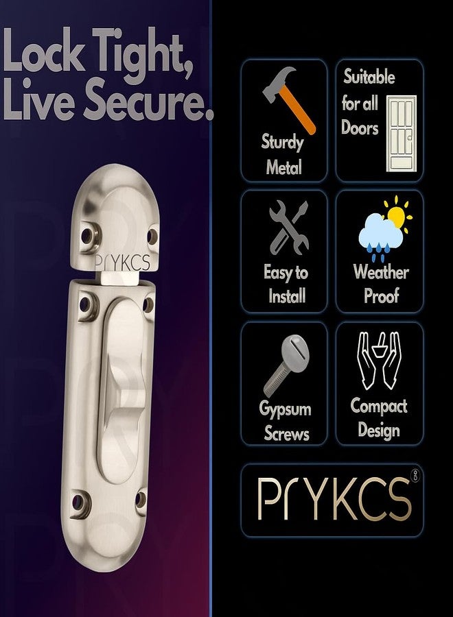 PRYKCS مزلاج باب PRYKCS® YAMA مقاس 3 بوصات لغرف النوم والحمامات والمكاتب (1، فضي ساتان) - Image 3
