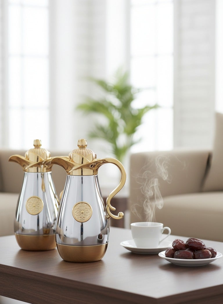 REEM 2-Piece Tea/Coffee Flask Set 0.6L & 0.8L Gold/Silver - Image 1