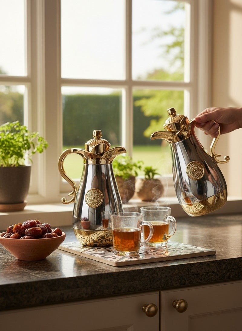 REEM 2-Piece Tea/Coffee Flask Set 0.6L & 0.8L Gold/Silver - Image 2