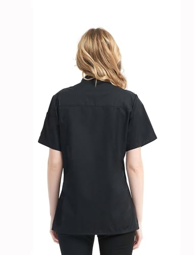 TopTie Women's Chef Coat With Contrast Piping Short Sleeve Chef Jacket - Image 4