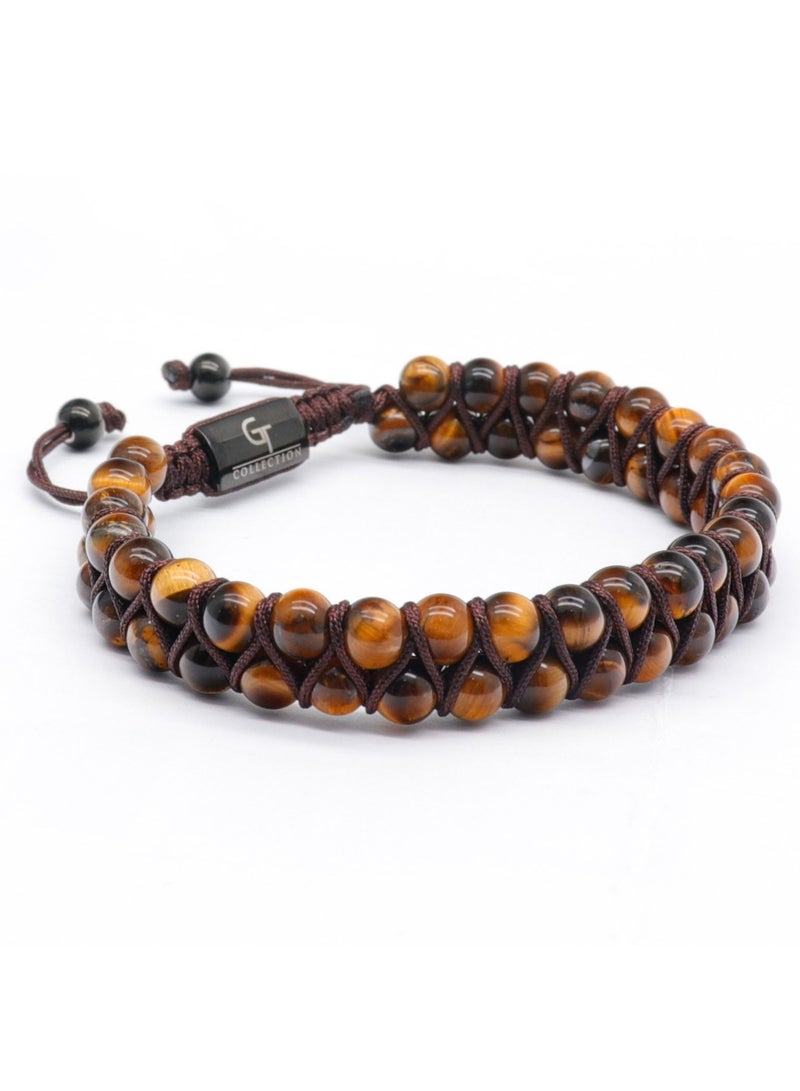 لونورا سوار خرز مزدوج من حجر عين النمر الطبيعي – هدية للرجال – حجر كريم طبيعي 100%، قابل للتعديل، مقاس واحد يناسب الجميع – سوار للتأثير على التوازن - Image 3