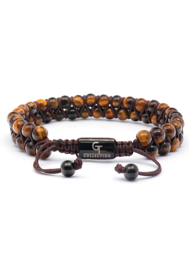 لونورا سوار خرز مزدوج من حجر عين النمر الطبيعي – هدية للرجال – حجر كريم طبيعي 100%، قابل للتعديل، مقاس واحد يناسب الجميع – سوار للتأثير على التوازن - Image 5