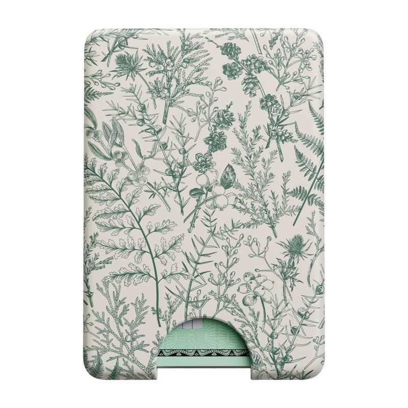 Casely MagWallet Sage Garden Green Floral Slim Wallet Card Holder Compatible with MagSafe SoftTouch Hard Silicone Holds Up to 3 Cards - Image 2