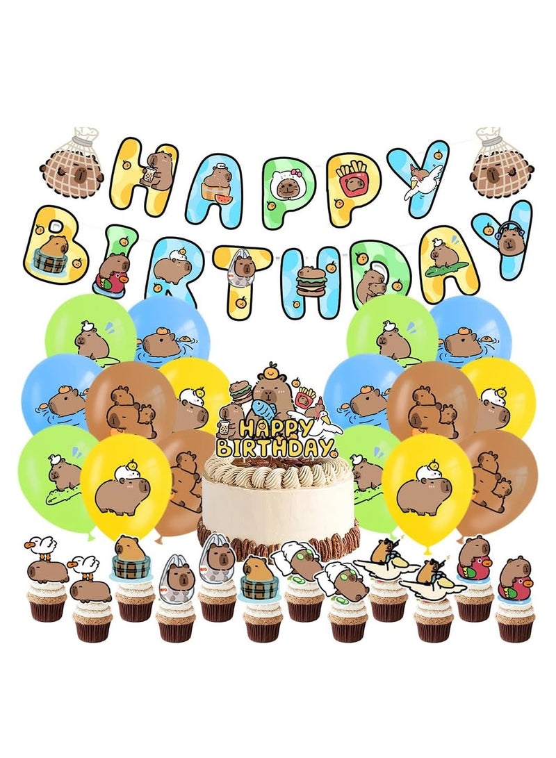 KASTWAVE 30PCS Capybara Birthday Party Supplies, Capybara Birthday Party Decorations, Capybara Birthday Cupcake Topper, Capybara Happy Birthday Banner, Birthday Balloon Decorations for Kids, Party Supplies - Image 1