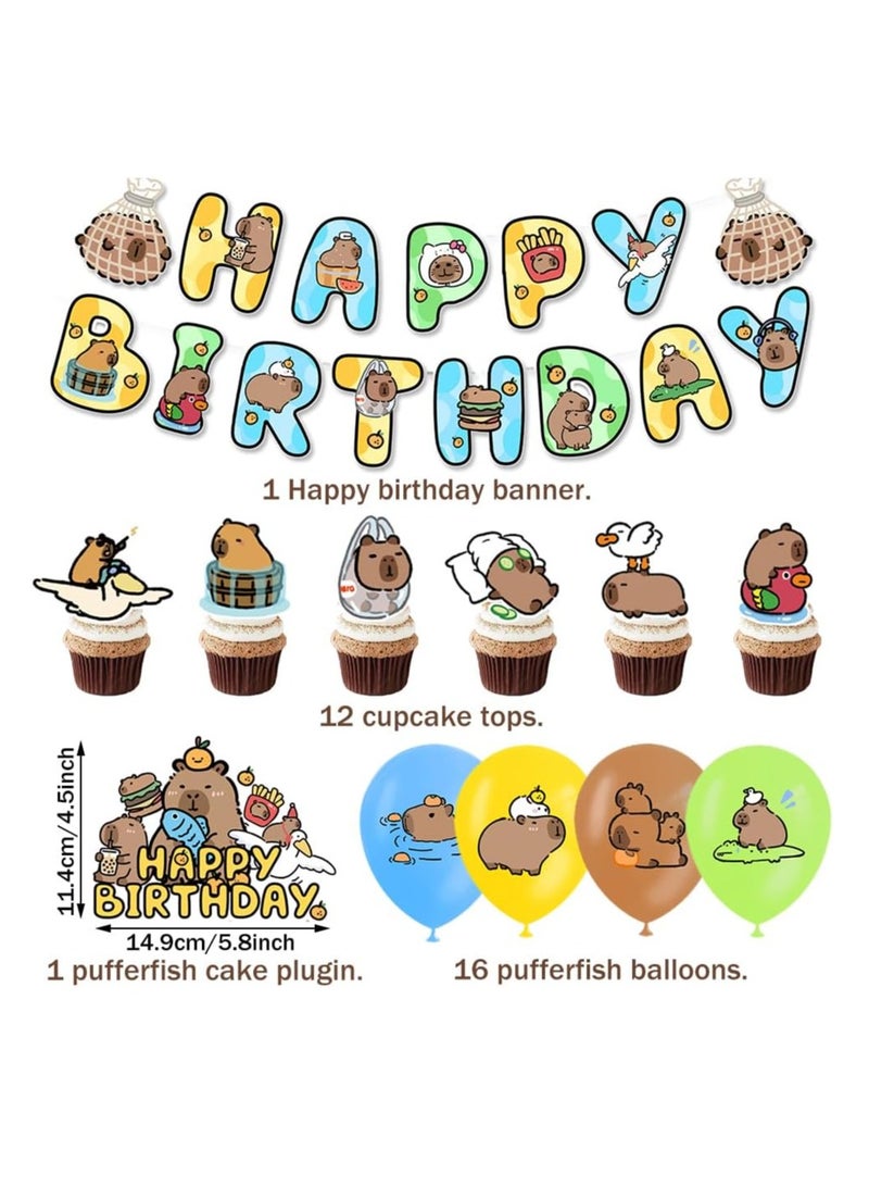 KASTWAVE 30PCS Capybara Birthday Party Supplies, Capybara Birthday Party Decorations, Capybara Birthday Cupcake Topper, Capybara Happy Birthday Banner, Birthday Balloon Decorations for Kids, Party Supplies - Image 2