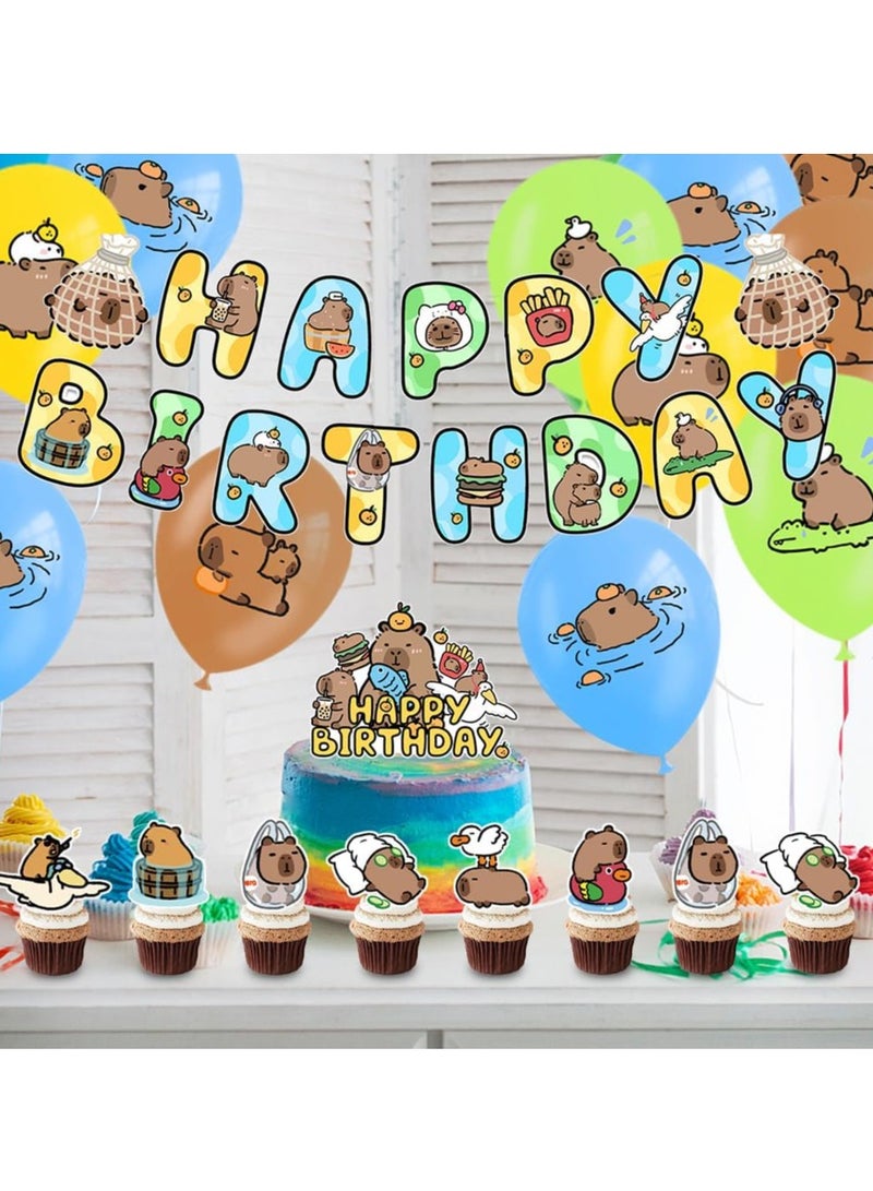 KASTWAVE 30PCS Capybara Birthday Party Supplies, Capybara Birthday Party Decorations, Capybara Birthday Cupcake Topper, Capybara Happy Birthday Banner, Birthday Balloon Decorations for Kids, Party Supplies - Image 3