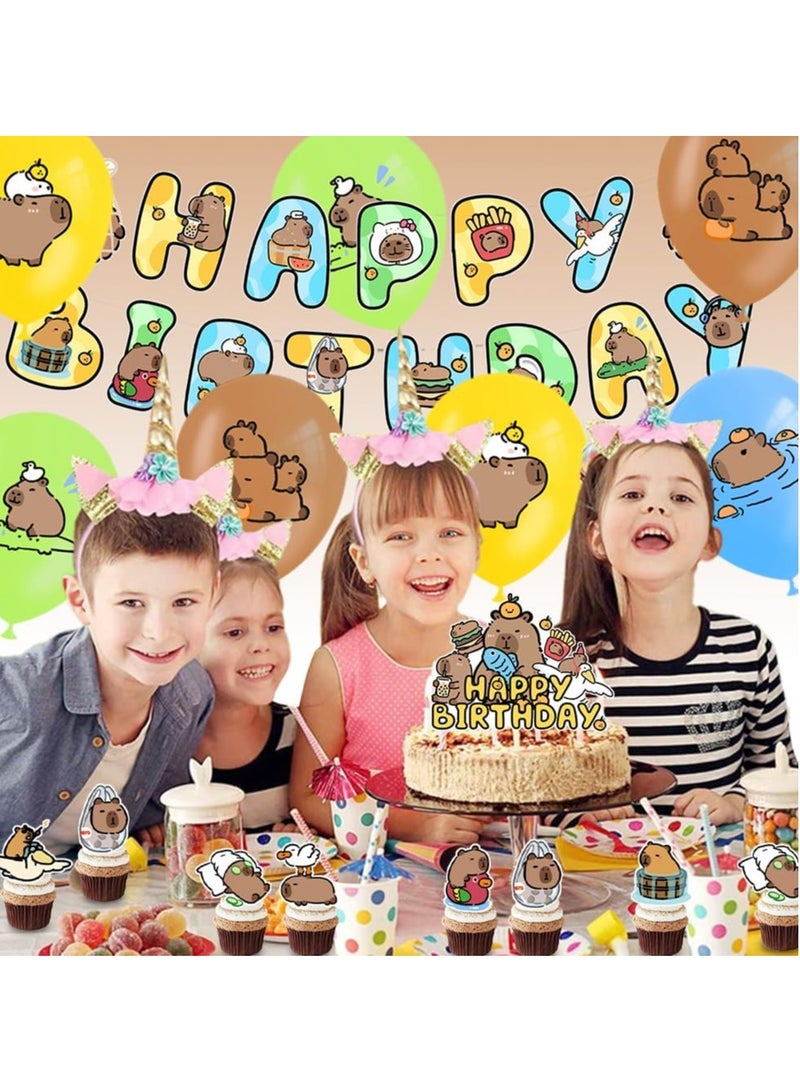 KASTWAVE 30PCS Capybara Birthday Party Supplies, Capybara Birthday Party Decorations, Capybara Birthday Cupcake Topper, Capybara Happy Birthday Banner, Birthday Balloon Decorations for Kids, Party Supplies - Image 4