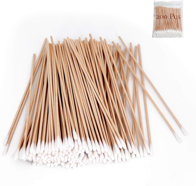 eyxformula 200 PCS Long Wooden Cotton Swabs, Cleaning Cotton Sticks with Wood Handle for Oil Makeup Gun Applicators, Eye Ears Eyeshadow Brush and Remover Tool, Cutips Buds for Baby and Home Accessories