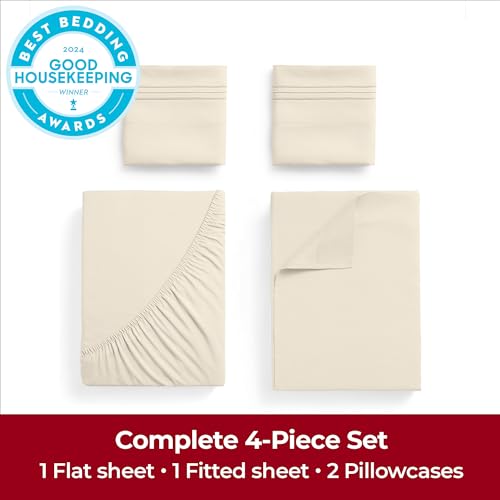 Mellanni Extra Deep Queen Sheets - 4 PC Iconic Collection Bedding - Hotel Luxury, Ultra Soft, Cooling Bed Sheets - Wrinkle, Fade, Stain Resistant (Queen, Golden Ivory) - Image 4