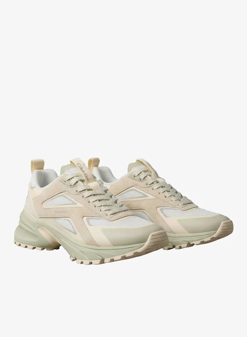 Calvin Klein Off White/Light Cashew/Turtledove Knit Mesh Runner Trainers for Women | Best Price UAE