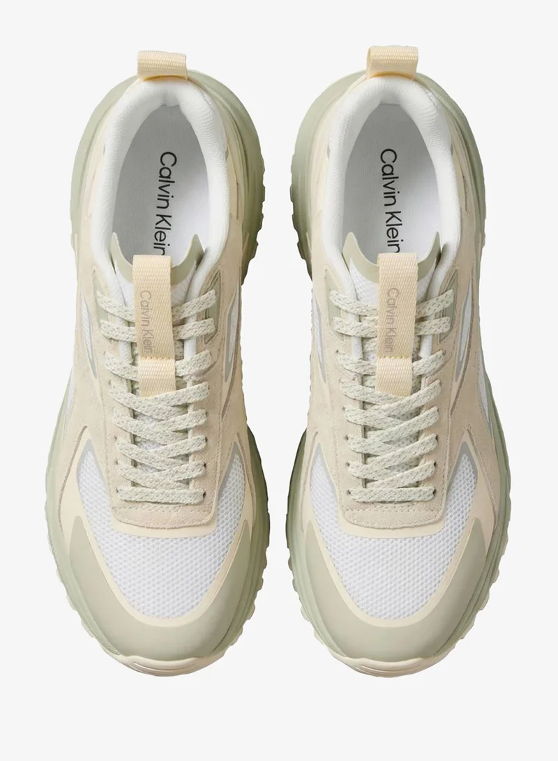 Calvin Klein Off White/Light Cashew/Turtledove Knit Mesh Runner Trainers for Women | Best Price UAE