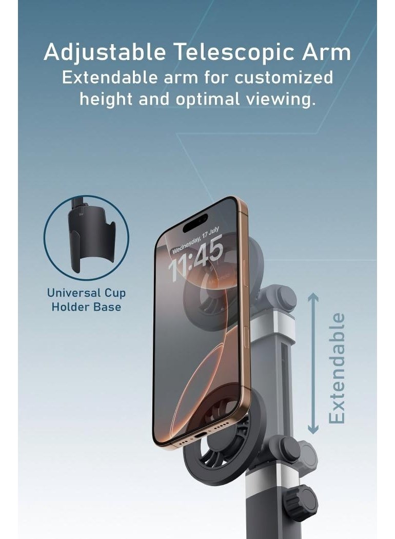 حامل الهاتف فتحة كأس السيارة قوية المغناطيسية 360 درجة التلسكوبية القابلة للتعديل الذراع العالمي وآمن تركيب سهل استخدام يد واحدة قوية قاعدة مضادة للاهتزاز - Image 2