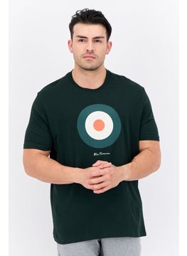 Men Crew Neck Short Sleeves Brand Logo T-Shirt, Dark Green