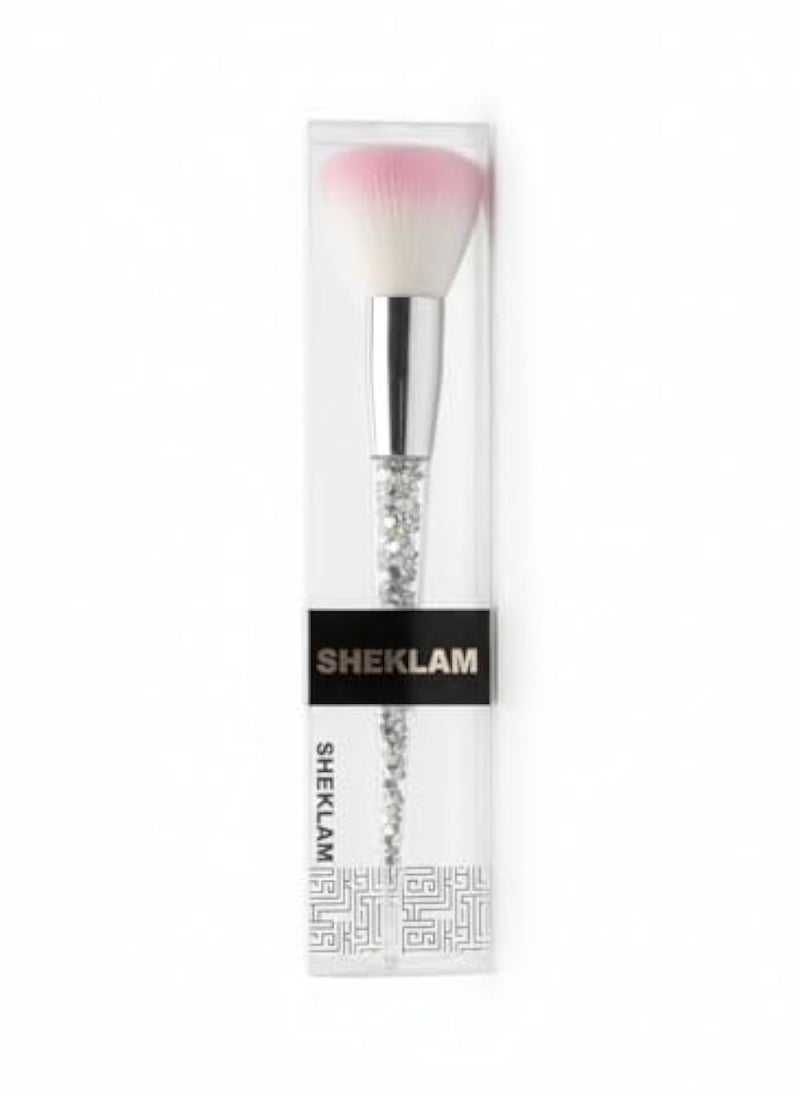Makeup Brush Handles, Large Multi-Purpose Round Head Face Blush Powder Brush Handle Soft Fiber Multifunctional Daily Use - Silver Handle and Pink Bristles