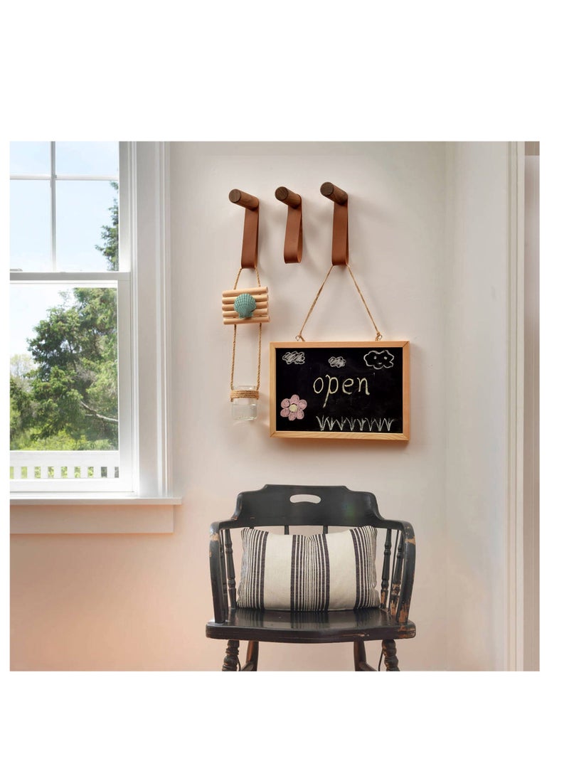 3 Pack Wooden Coat Hooks, Black Walnut,Entryway Wall Hangers, Wall Pegs Wall Mounted Vintage Single Hangers with PU Leather Wall Straps for Hanging Coats Hats Bags Towels(16cm*8.6cm *3cm) - Image 5