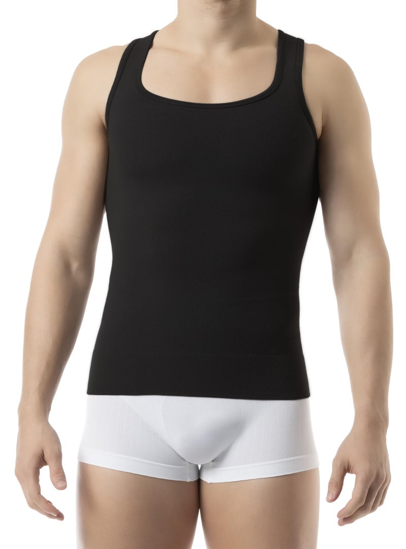 Farmacell 418 (Black, M) Compression Vest for Men, Chest Compression and Tummy Control, Cotton Shapewear, Made in Italy - Image 1