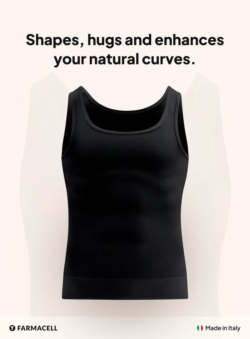 Farmacell 418 (Black, M) Compression Vest for Men, Chest Compression and Tummy Control, Cotton Shapewear, Made in Italy - Image 2
