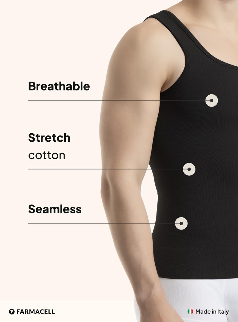 Farmacell 418 (Black, M) Compression Vest for Men, Chest Compression and Tummy Control, Cotton Shapewear, Made in Italy - Image 4