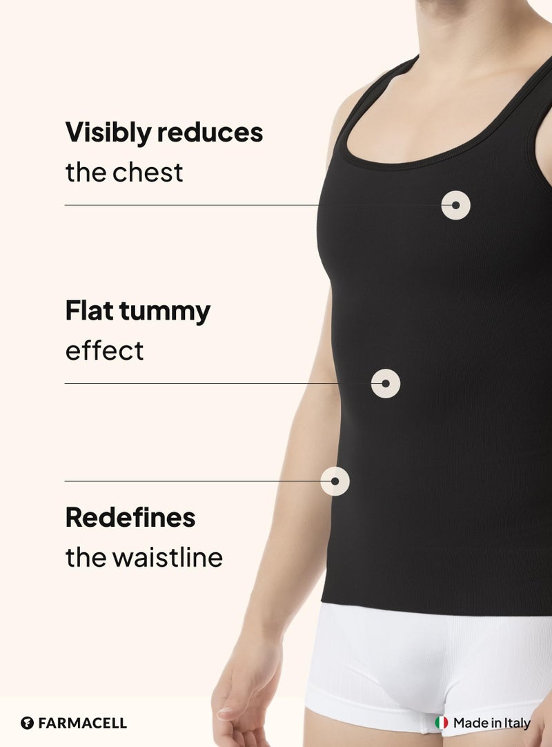Farmacell 418 (Black, M) Compression Vest for Men, Chest Compression and Tummy Control, Cotton Shapewear, Made in Italy - Image 3