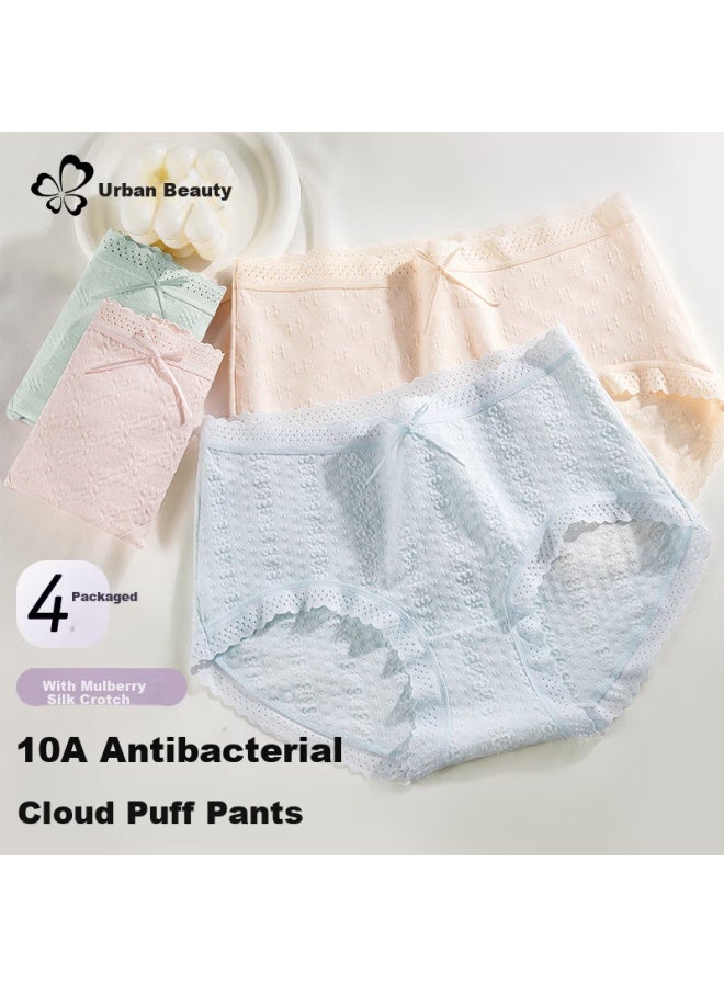 Urban Beauty Women's Pure Cotton And Silk 10a Antibacterial Long Crotch Underwear Xinjiang Cotton Sweet Girl Triangle Panties With Bow - Image 3