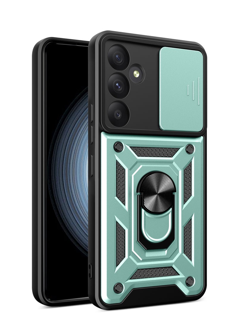 Shunjia Sliding Window Case, Shockproof Rugged Armor with Sliding Camera Cover & 360° Ring Kickstand, Compatible with Samsung Galaxy A35 (Green)