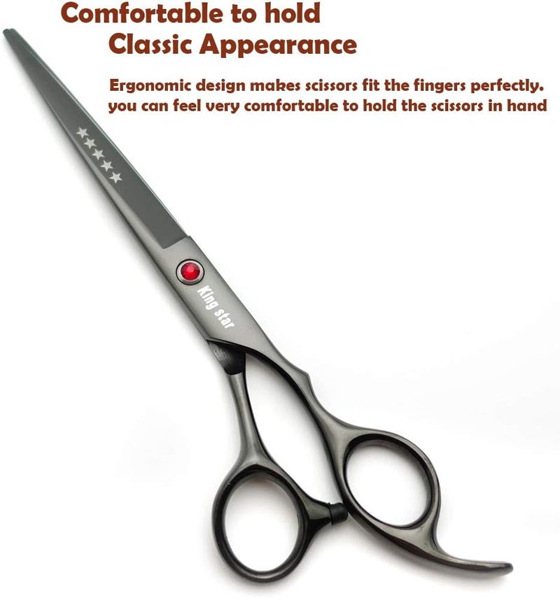 Kingstar 7.0in Titanium Professional dog Grooming Scissors set,Straight & Thinning & Curved scissors 4pcs set for Dog grooming (Bright black) - Image 3