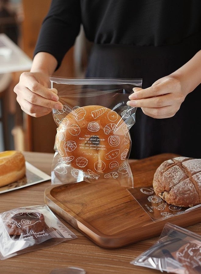 100 Pieces Clear Self-Adhesive Cellophane Bags for Food Use, Resealable, Suitable for Cookies, Bread, Sweets, Toast, Essential for Picnics and School  - Image 1