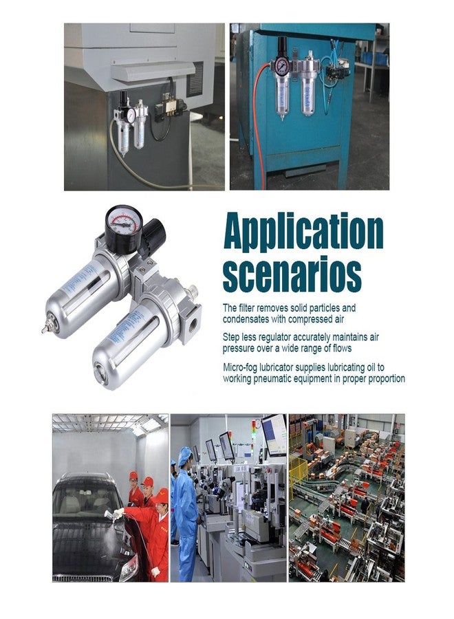 زيروديس منظم فلتر ضاغط الهواء 3/8 بوصة، فاصل الزيت والماء، 3 في 1، منظم فلتر الهواء المضغوط بضغط الضاغط - Image 2