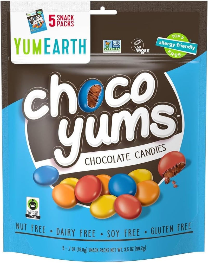 YumEarth حلوى الشوكولاتة YumEarth Choco Yums - 5 عبوات خفيفة، صديقة للحساسية، خالية من الغلوتين، غير معدلة وراثيًا، نباتية - Image 1