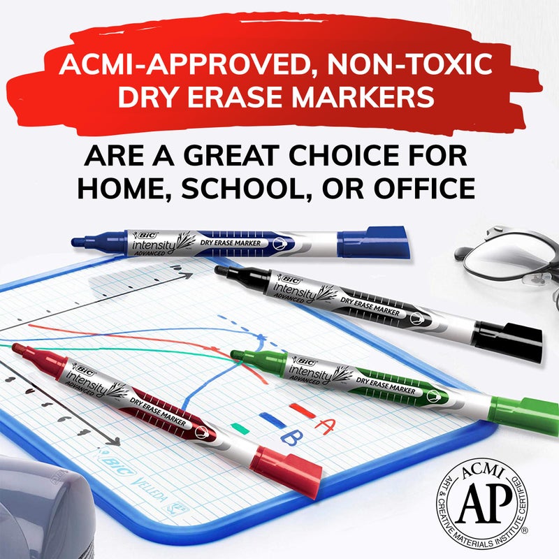 BIC Intensity Advanced Colorful Dry Erase Markers, Bullet Tip, 12-Count Pack of Assorted Colors, Whiteboard Markers for Teachers and Office Supplies - Image 4