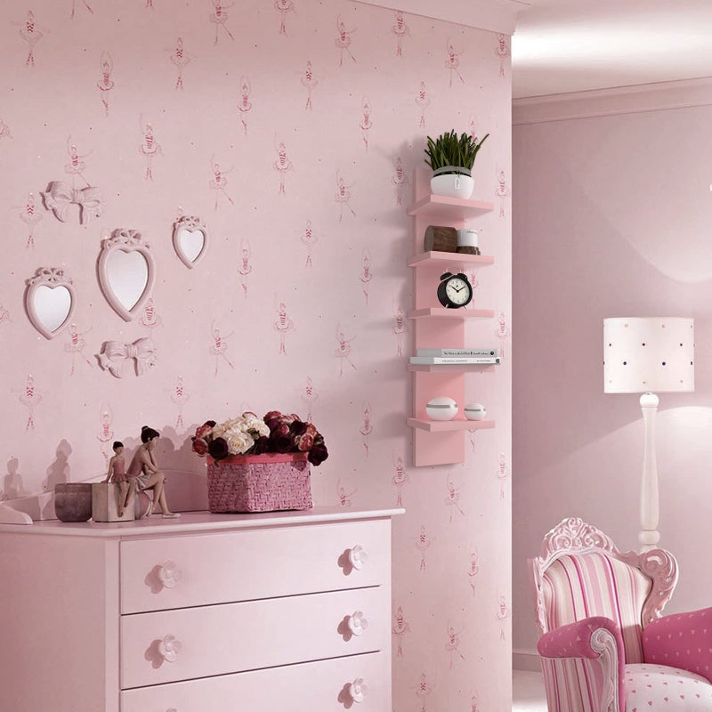 Homaterial 5 Tier Wall Shelf Unit, Decorative Wall Mount Vertical Shelving,Modern Column Floating Shelves for Bedrooms, Living Rooms 5.5" x 7.2" x 31"(Pink) - Image 5