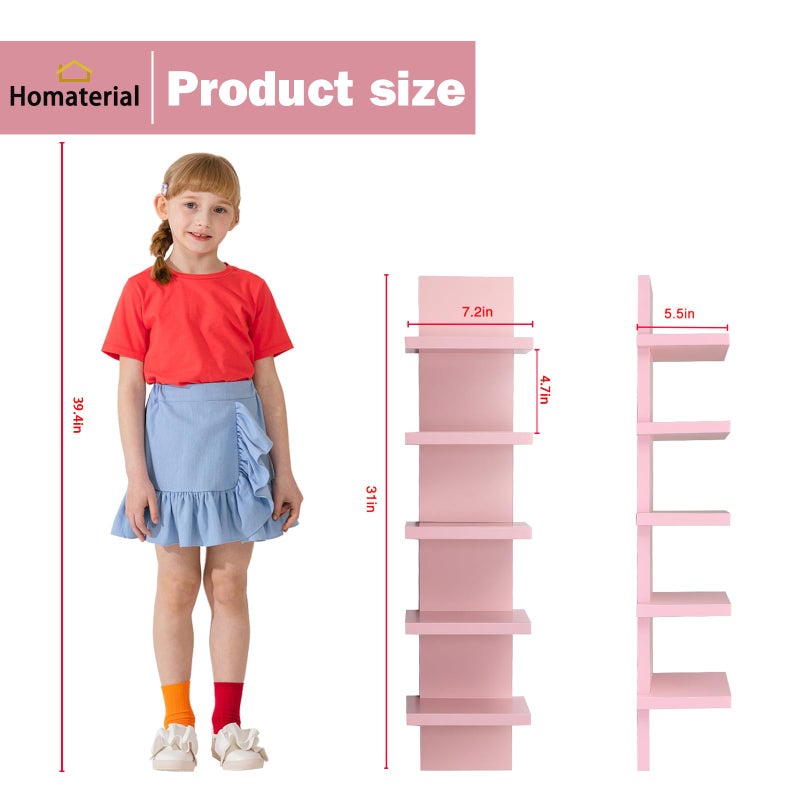 Homaterial 5 Tier Wall Shelf Unit, Decorative Wall Mount Vertical Shelving,Modern Column Floating Shelves for Bedrooms, Living Rooms 5.5" x 7.2" x 31"(Pink) - Image 3