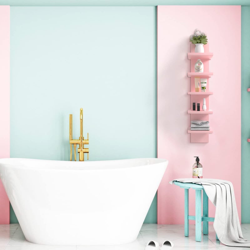 Homaterial 5 Tier Wall Shelf Unit, Decorative Wall Mount Vertical Shelving,Modern Column Floating Shelves for Bedrooms, Living Rooms 5.5" x 7.2" x 31"(Pink) - Image 4