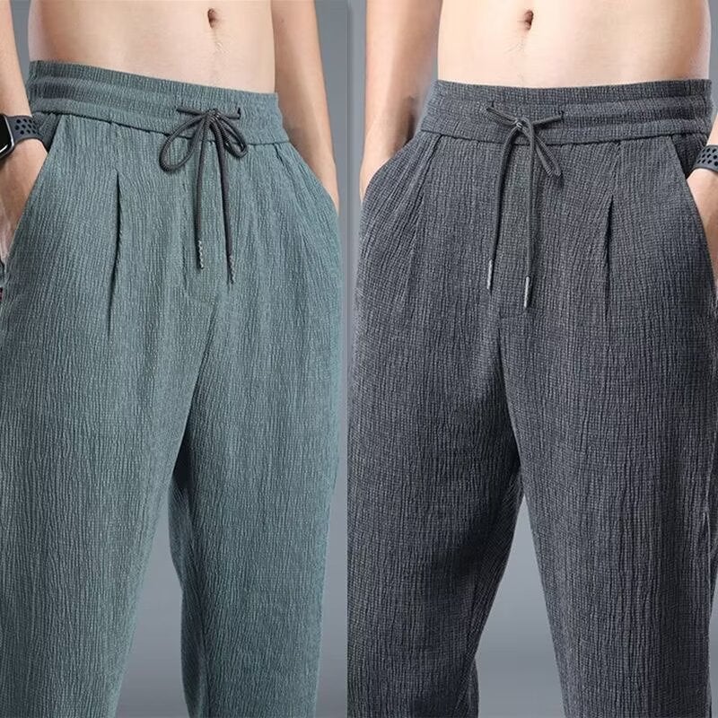 Mens Summer Ultra-Thin Linen Casual Pants Grey - Image 2