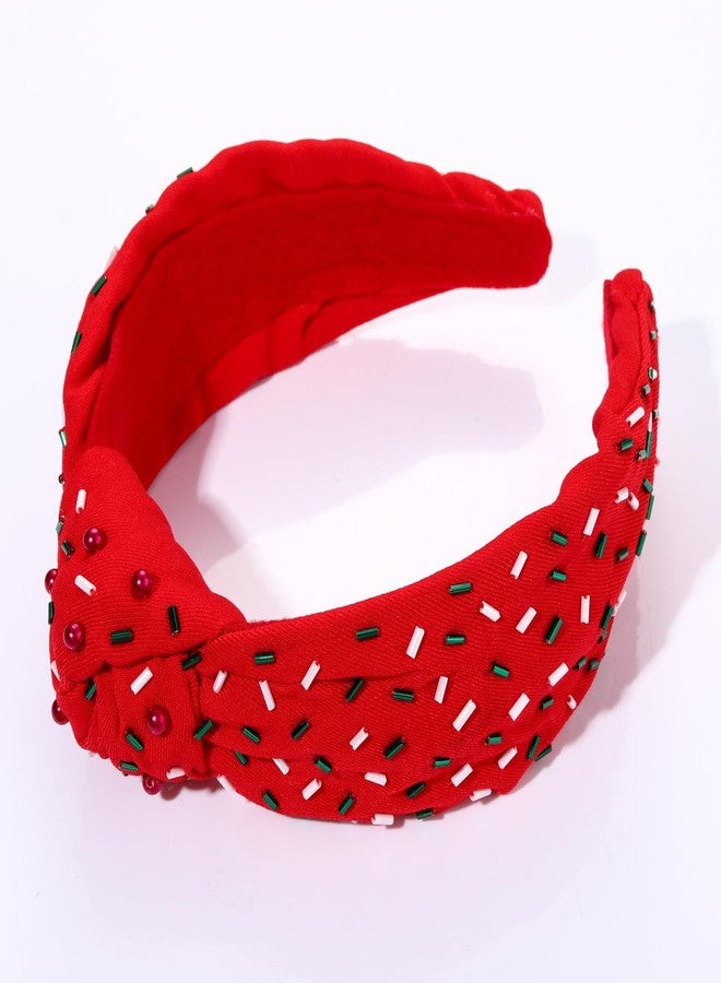 HSWE Christmas Knotted Headbands Red Green Sprinkle Knotted Headband Birthday Hairbands Statement Velvet Wide Turban Hair Hoop for Women Girls Xmas Holiday Party Hair Accessories Gifts - Image 5