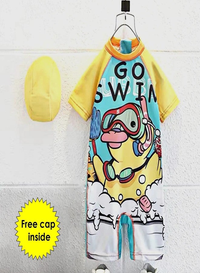 SG-Mart Swimsuits One Piece Swimwear Sun Protection Quick Go Swim Design Toddler Summer Bathing Suit for Girls Baby Boys Kids (Yellow&Water-Size-2XL,1-Pcs) - Image 5