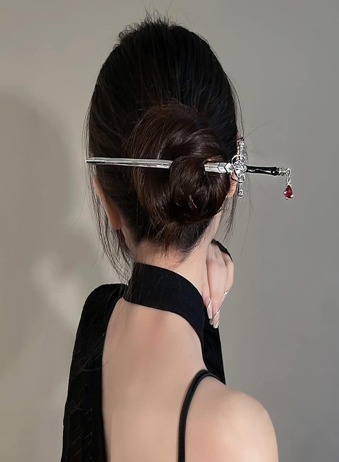 xinxingin 2 Pcs Hair Stick for Bun, Chinese Hair Pin for Hair Styling Elegant Bun Stick for Women, Traditional Hair Accessory for Weddings and Parties, (Black And Silver) - Image 3