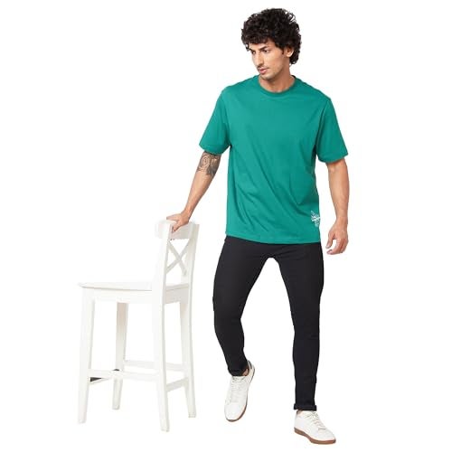 Spykar Men's Oversized Printed T Shirt Dark Green - Image 3
