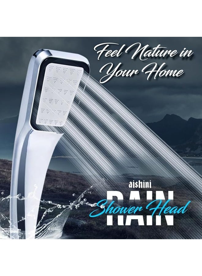 رأس دش عالي الضغط مع 300 نفاثة، محمول باليد G1/2، مجموعة خرطوم صلب 1.5 م، طواقي استحمام، تجربة دش مطرية مريحة موفرة للماء للاستحمام والمنتجعات الصحية من ايشيني، 23 سم، كروم - Image 4