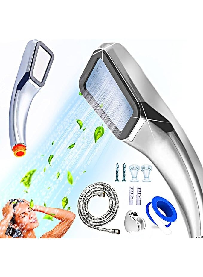 رأس دش عالي الضغط مع 300 نفاثة، محمول باليد G1/2، مجموعة خرطوم صلب 1.5 م، طواقي استحمام، تجربة دش مطرية مريحة موفرة للماء للاستحمام والمنتجعات الصحية من ايشيني، 23 سم، كروم - Image 5