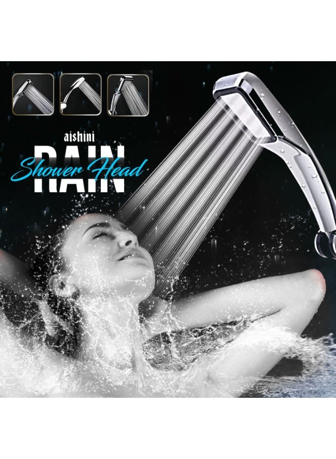 رأس دش عالي الضغط مع 300 نفاثة، محمول باليد G1/2، مجموعة خرطوم صلب 1.5 م، طواقي استحمام، تجربة دش مطرية مريحة موفرة للماء للاستحمام والمنتجعات الصحية من ايشيني، 23 سم، كروم - Image 2
