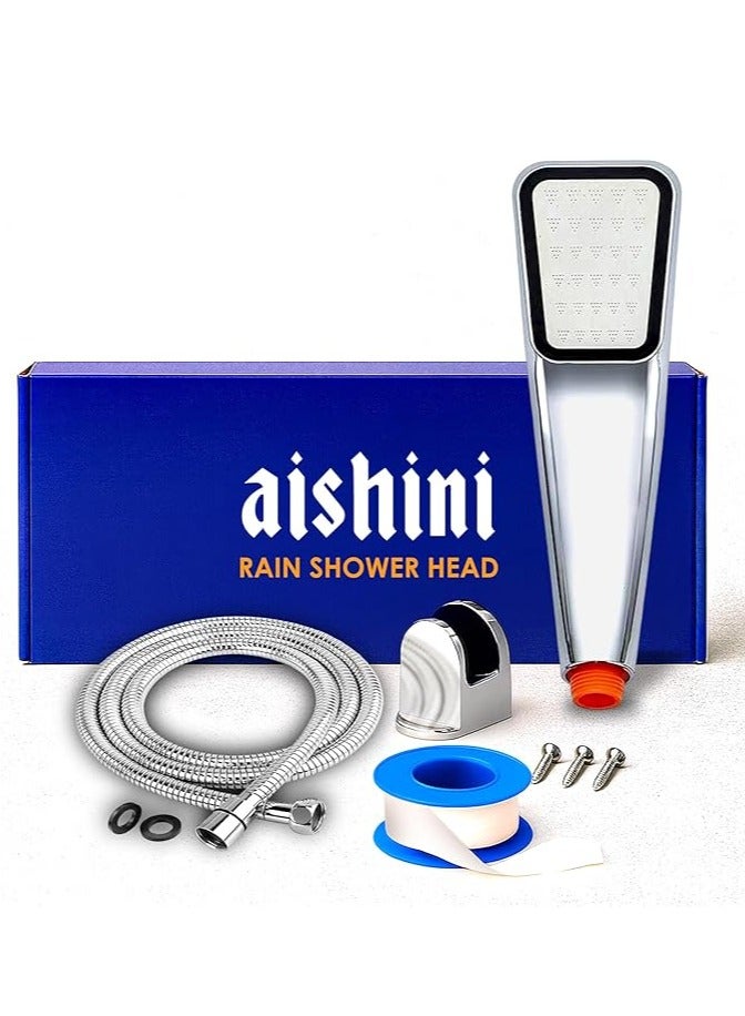 رأس دش عالي الضغط مع 300 نفاثة، محمول باليد G1/2، مجموعة خرطوم صلب 1.5 م، طواقي استحمام، تجربة دش مطرية مريحة موفرة للماء للاستحمام والمنتجعات الصحية من ايشيني، 23 سم، كروم - Image 1