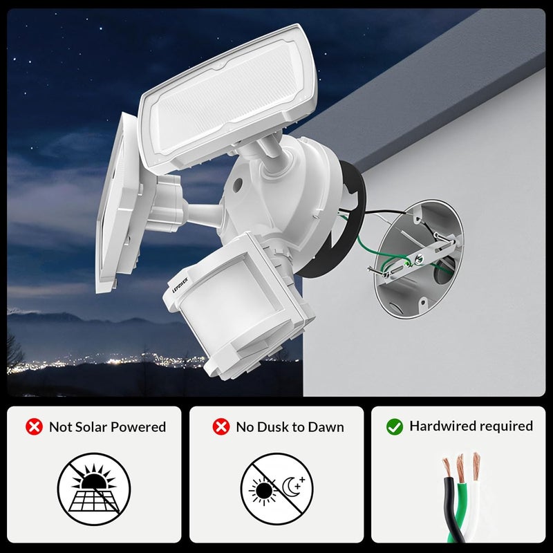Le Power 30W LED Security Lights Motion Sensor Outdoor, 3200LM, 5500K, IP65 Waterproof, Hardwire 2 Head Motion Detector Flood Light for Garage, Yard, Porch - Image 2