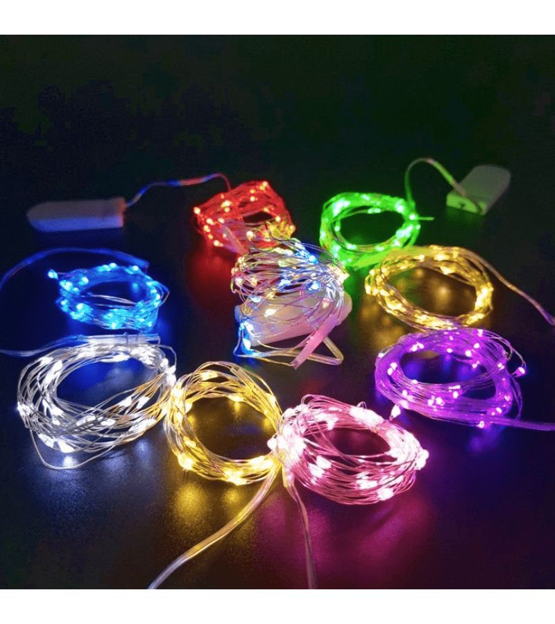 مصباح LED خيطي أبيض دافئ بطول 3.28 قدم مع 10 لمبات يعمل بالبطارية على شكل نجوم سلك نحاسي - Image 1