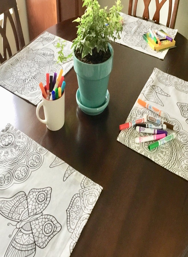 The Coloring Table Mandala Design - Set of 4 Placemats (14"x18") - Interactive Coloring Placemats for Kids - Poly/Cotton Fabric - Washable and Reusable – DIY Activity for Children and Adults - Image 5