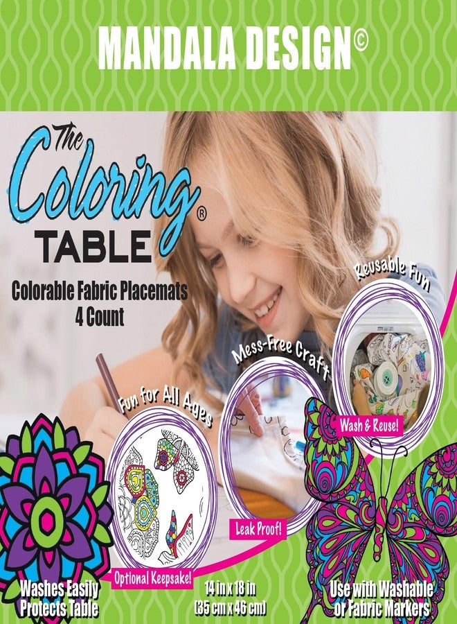 The Coloring Table Mandala Design - Set of 4 Placemats (14"x18") - Interactive Coloring Placemats for Kids - Poly/Cotton Fabric - Washable and Reusable – DIY Activity for Children and Adults - Image 2