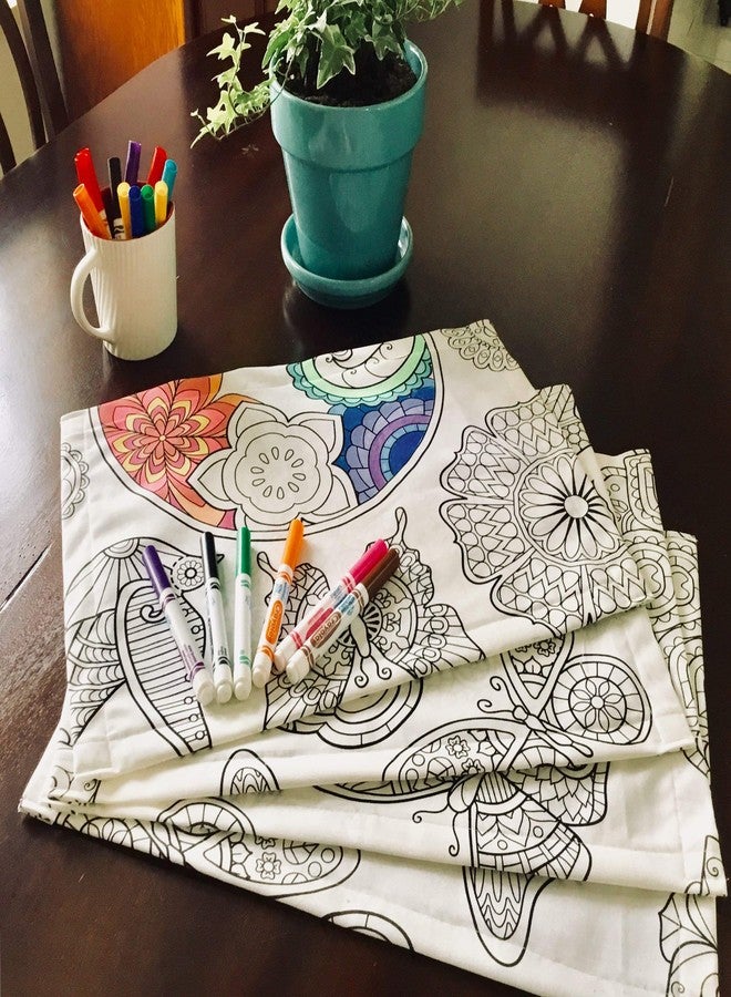 The Coloring Table Mandala Design - Set of 4 Placemats (14"x18") - Interactive Coloring Placemats for Kids - Poly/Cotton Fabric - Washable and Reusable – DIY Activity for Children and Adults - Image 1